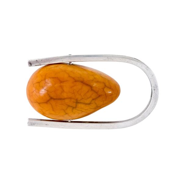 Egg Yolk Baltic Amber Modernist Pendant | Vintage Sterling Silver 925 - Picture 2 of 7